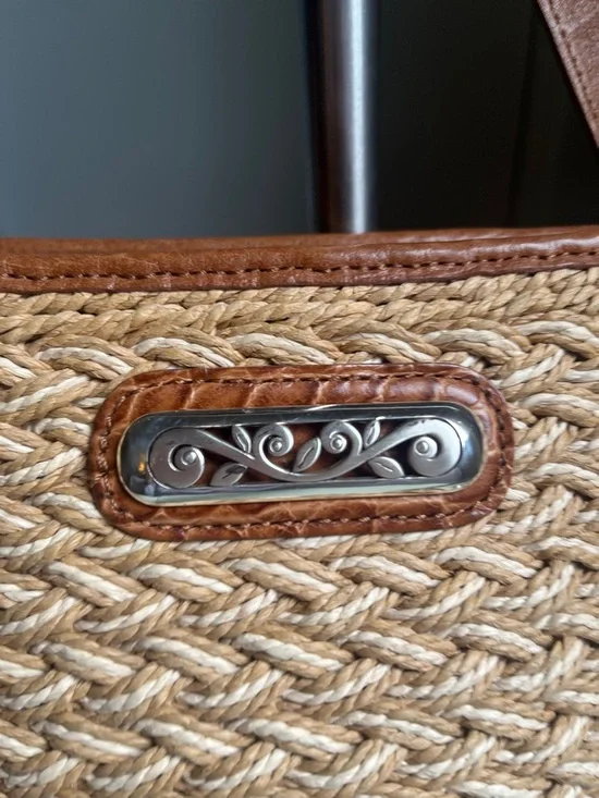 Brighton Eva Woven Straw Tote Shoulder Crossbody Bag with Brown Leather Trim - Picture 3 of 16